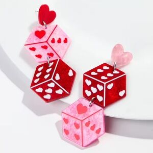 Red and Pink Heart Dice Earrings - NEW